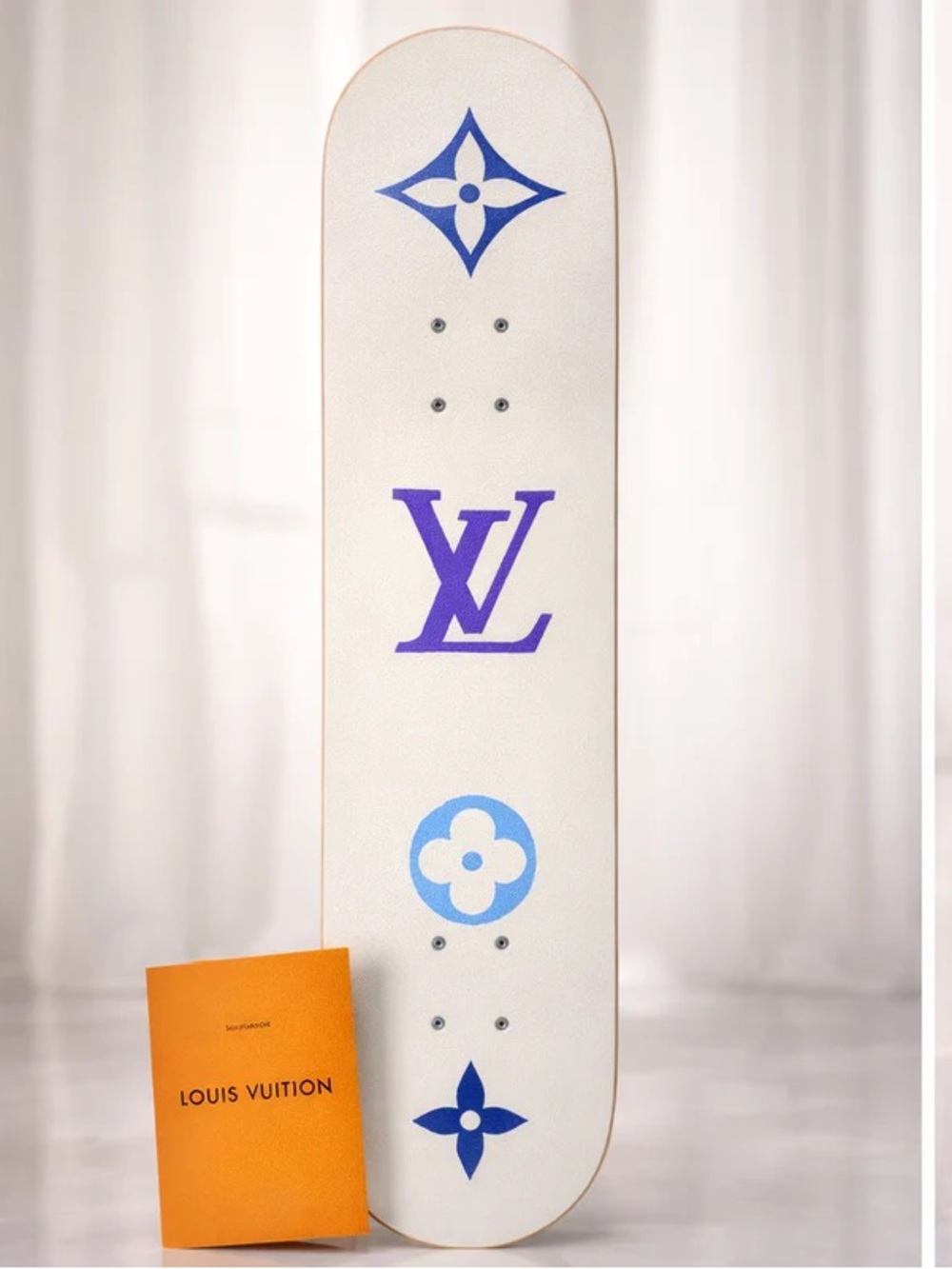 Louis Vuitton White & Blue Monogram Skateboard
